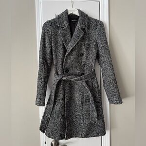 Express Herringbone Double Breasted Belted Trench Coat